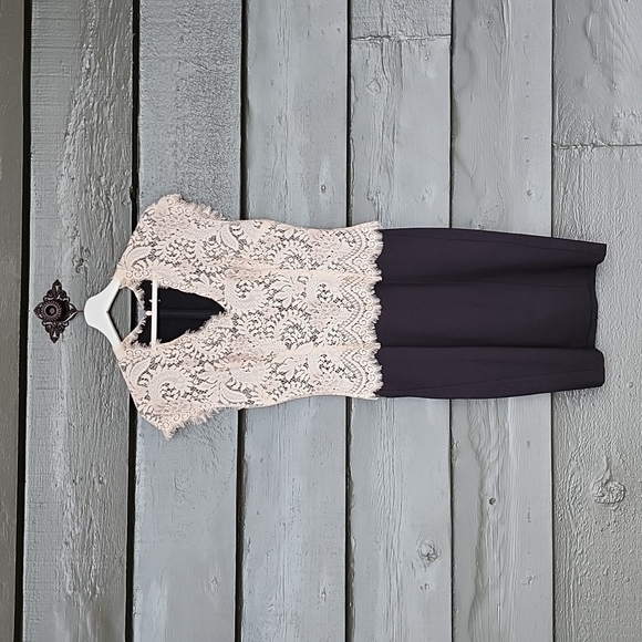 TED BAKER Sarvani Lace Bodice Dress Black Beige sz 2 US 6 Women's - Picture 4 of 9